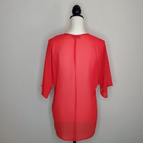 WAYF Red Sheer Blouse Small - Picture 3 of 6